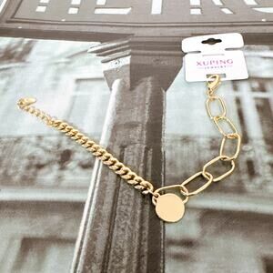 Xuping Jewelry 18K Gold Plated Asymmetric Mixed-Link Bracelet with Disc Charm